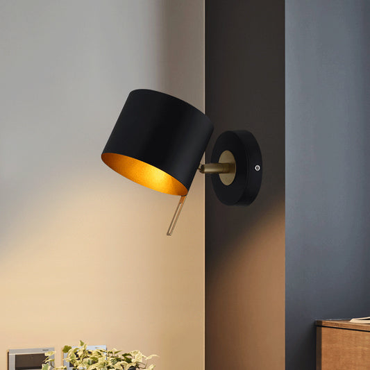 Metal Drum Wall Lighting Fixture Contemporary 1 Bulb Black Sconce Light for Bedroom Black Clearhalo 'Cast Iron' 'Glass' 'Industrial' 'Modern wall lights' 'Modern' 'Tiffany' 'Traditional wall lights' 'Wall Lamps & Sconces' 'Wall Lights' Lighting' 339062