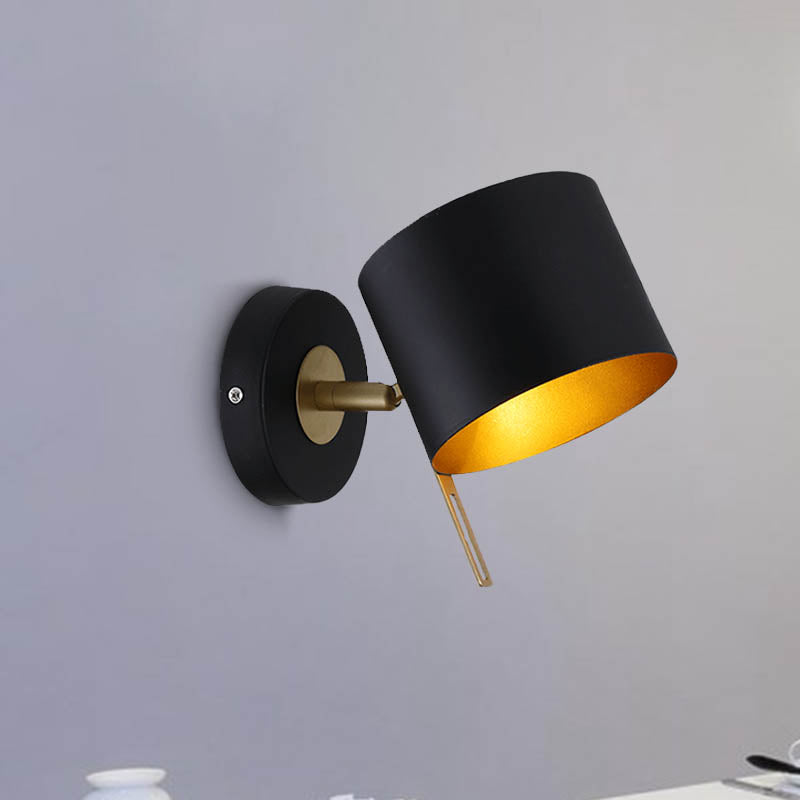 Metal Drum Wall Lighting Fixture Contemporary 1 Bulb Black Sconce Light for Bedroom Clearhalo 'Cast Iron' 'Glass' 'Industrial' 'Modern wall lights' 'Modern' 'Tiffany' 'Traditional wall lights' 'Wall Lamps & Sconces' 'Wall Lights' Lighting' 339063