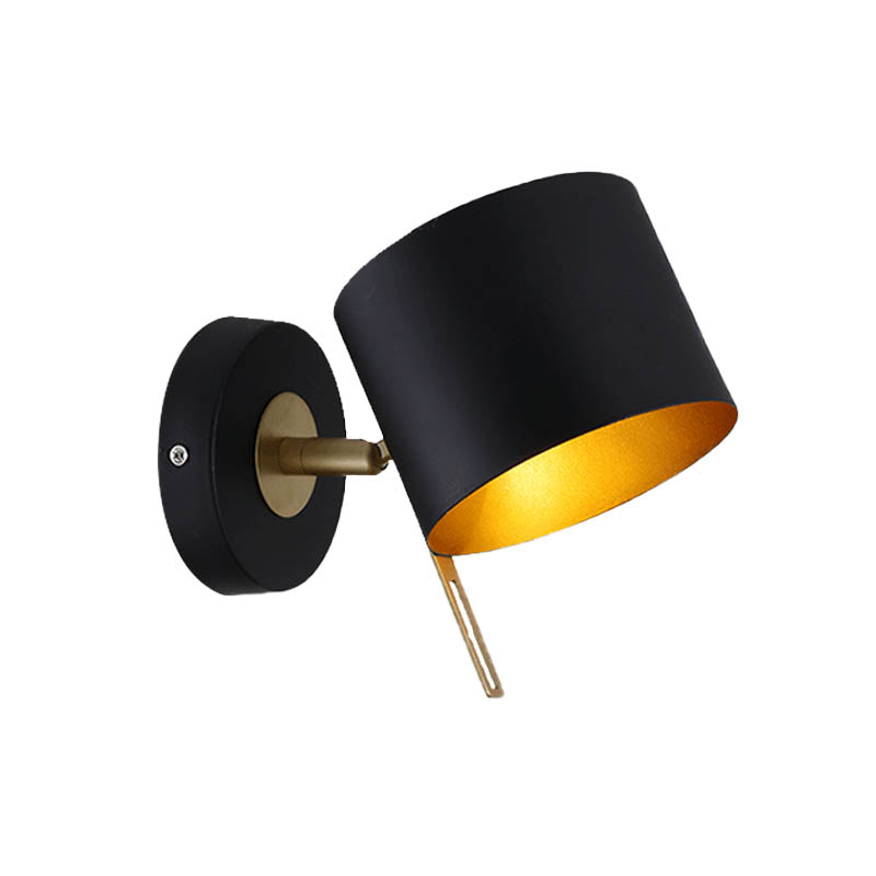 Metal Drum Wall Lighting Fixture Contemporary 1 Bulb Black Sconce Light for Bedroom Clearhalo 'Cast Iron' 'Glass' 'Industrial' 'Modern wall lights' 'Modern' 'Tiffany' 'Traditional wall lights' 'Wall Lamps & Sconces' 'Wall Lights' Lighting' 339065