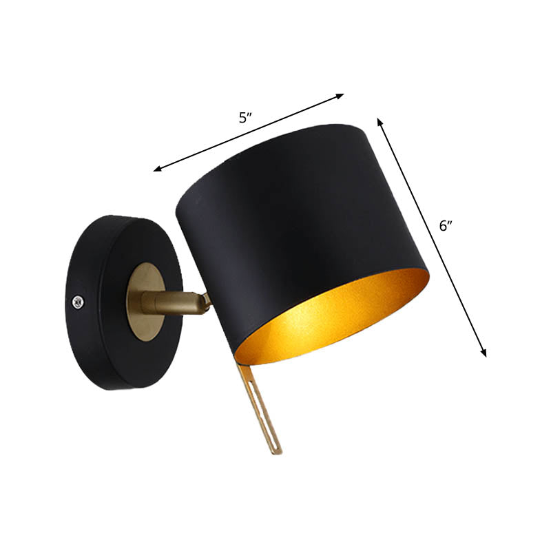 Metal Drum Wall Lighting Fixture Contemporary 1 Bulb Black Sconce Light for Bedroom Clearhalo 'Cast Iron' 'Glass' 'Industrial' 'Modern wall lights' 'Modern' 'Tiffany' 'Traditional wall lights' 'Wall Lamps & Sconces' 'Wall Lights' Lighting' 339066