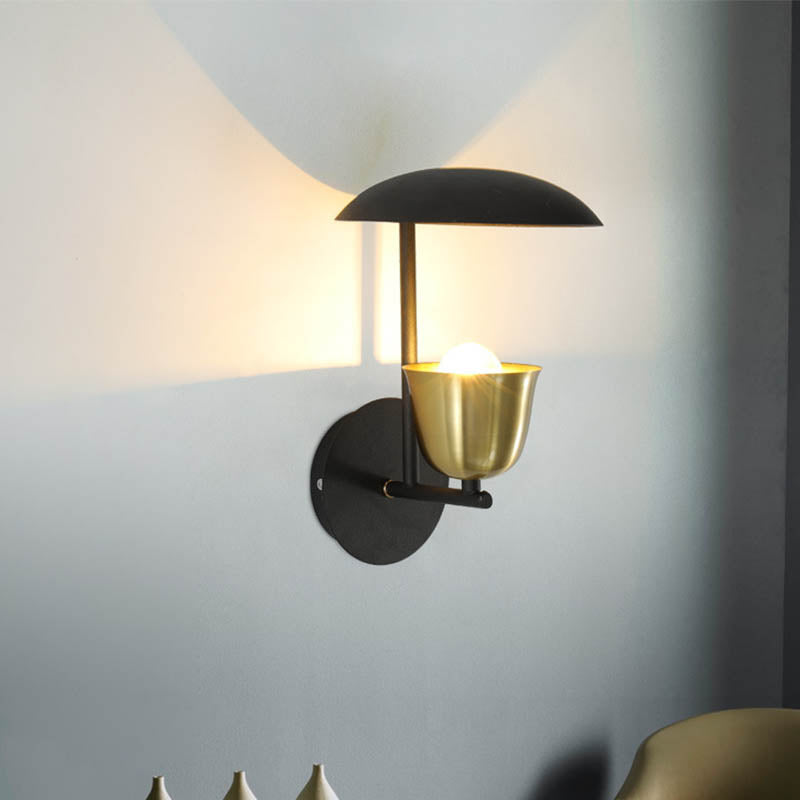 Contemporary Bell Metal Sconce 1 Light Wall Mounted Lamp in Gold and Black/White for Bedroom Black-Gold Clearhalo 'Cast Iron' 'Glass' 'Industrial' 'Modern wall lights' 'Modern' 'Tiffany' 'Traditional wall lights' 'Wall Lamps & Sconces' 'Wall Lights' Lighting' 339092