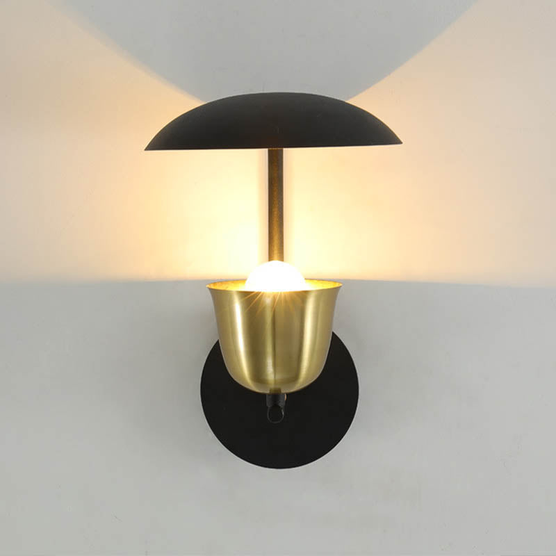 Contemporary Bell Metal Sconce 1 Light Wall Mounted Lamp in Gold and Black/White for Bedroom Clearhalo 'Cast Iron' 'Glass' 'Industrial' 'Modern wall lights' 'Modern' 'Tiffany' 'Traditional wall lights' 'Wall Lamps & Sconces' 'Wall Lights' Lighting' 339093