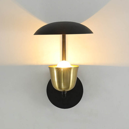 Contemporary Bell Metal Sconce 1 Light Wall Mounted Lamp in Gold and Black/White for Bedroom Clearhalo 'Cast Iron' 'Glass' 'Industrial' 'Modern wall lights' 'Modern' 'Tiffany' 'Traditional wall lights' 'Wall Lamps & Sconces' 'Wall Lights' Lighting' 339093