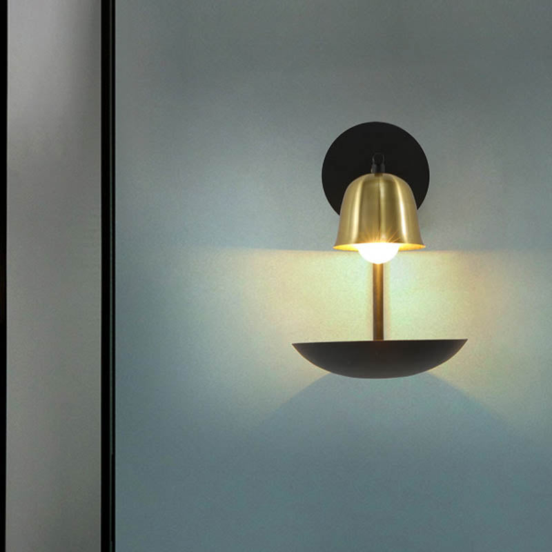 Contemporary Bell Metal Sconce 1 Light Wall Mounted Lamp in Gold and Black/White for Bedroom Clearhalo 'Cast Iron' 'Glass' 'Industrial' 'Modern wall lights' 'Modern' 'Tiffany' 'Traditional wall lights' 'Wall Lamps & Sconces' 'Wall Lights' Lighting' 339094