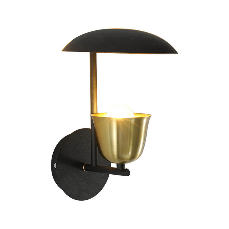 Contemporary Bell Metal Sconce 1 Light Wall Mounted Lamp in Gold and Black/White for Bedroom Clearhalo 'Cast Iron' 'Glass' 'Industrial' 'Modern wall lights' 'Modern' 'Tiffany' 'Traditional wall lights' 'Wall Lamps & Sconces' 'Wall Lights' Lighting' 339095