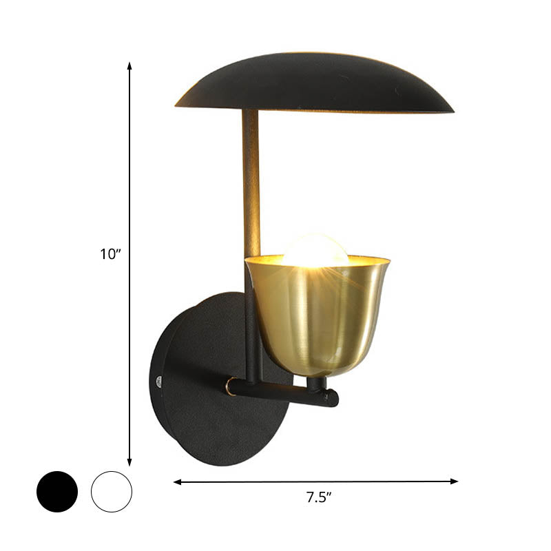 Contemporary Bell Metal Sconce 1 Light Wall Mounted Lamp in Gold and Black/White for Bedroom Clearhalo 'Cast Iron' 'Glass' 'Industrial' 'Modern wall lights' 'Modern' 'Tiffany' 'Traditional wall lights' 'Wall Lamps & Sconces' 'Wall Lights' Lighting' 339096