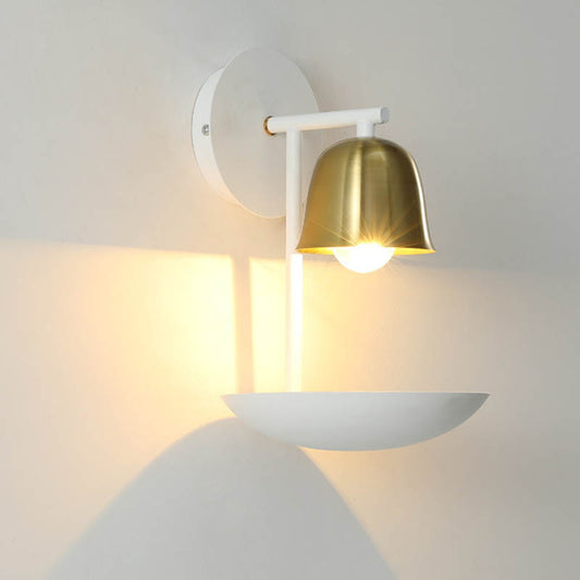 Contemporary Bell Metal Sconce 1 Light Wall Mounted Lamp in Gold and Black/White for Bedroom White-Gold Clearhalo 'Cast Iron' 'Glass' 'Industrial' 'Modern wall lights' 'Modern' 'Tiffany' 'Traditional wall lights' 'Wall Lamps & Sconces' 'Wall Lights' Lighting' 339097