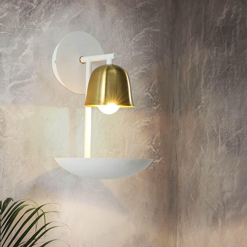 Contemporary Bell Metal Sconce 1 Light Wall Mounted Lamp in Gold and Black/White for Bedroom Clearhalo 'Cast Iron' 'Glass' 'Industrial' 'Modern wall lights' 'Modern' 'Tiffany' 'Traditional wall lights' 'Wall Lamps & Sconces' 'Wall Lights' Lighting' 339098