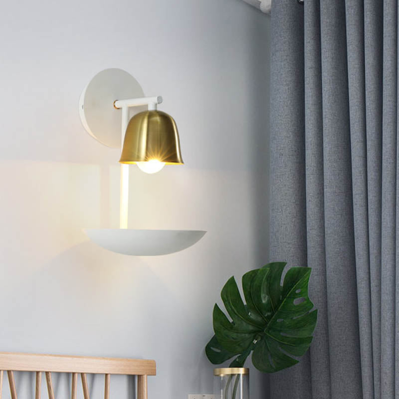 Contemporary Bell Metal Sconce 1 Light Wall Mounted Lamp in Gold and Black/White for Bedroom Clearhalo 'Cast Iron' 'Glass' 'Industrial' 'Modern wall lights' 'Modern' 'Tiffany' 'Traditional wall lights' 'Wall Lamps & Sconces' 'Wall Lights' Lighting' 339099