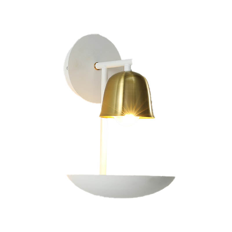 Contemporary Bell Metal Sconce 1 Light Wall Mounted Lamp in Gold and Black/White for Bedroom Clearhalo 'Cast Iron' 'Glass' 'Industrial' 'Modern wall lights' 'Modern' 'Tiffany' 'Traditional wall lights' 'Wall Lamps & Sconces' 'Wall Lights' Lighting' 339100