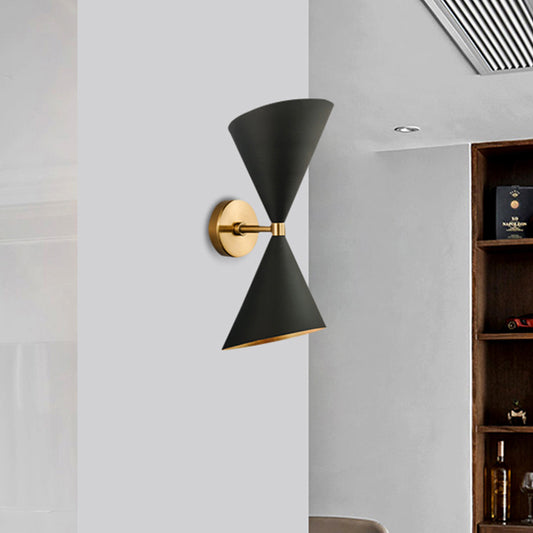 Metal Dual Cone Wall Light Minimalist 2 Bulbs Black Wall Mount Lamp for Living Room Black Clearhalo 'Cast Iron' 'Glass' 'Industrial' 'Modern wall lights' 'Modern' 'Tiffany' 'Traditional wall lights' 'Wall Lamps & Sconces' 'Wall Lights' Lighting' 339120