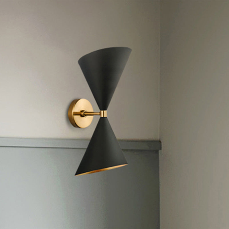 Metal Dual Cone Wall Light Minimalist 2 Bulbs Black Wall Mount Lamp for Living Room Clearhalo 'Cast Iron' 'Glass' 'Industrial' 'Modern wall lights' 'Modern' 'Tiffany' 'Traditional wall lights' 'Wall Lamps & Sconces' 'Wall Lights' Lighting' 339121