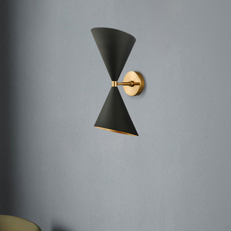 Metal Dual Cone Wall Light Minimalist 2 Bulbs Black Wall Mount Lamp for Living Room Clearhalo 'Cast Iron' 'Glass' 'Industrial' 'Modern wall lights' 'Modern' 'Tiffany' 'Traditional wall lights' 'Wall Lamps & Sconces' 'Wall Lights' Lighting' 339122