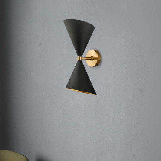 Metal Dual Cone Wall Light Minimalist 2 Bulbs Black Wall Mount Lamp for Living Room Clearhalo 'Cast Iron' 'Glass' 'Industrial' 'Modern wall lights' 'Modern' 'Tiffany' 'Traditional wall lights' 'Wall Lamps & Sconces' 'Wall Lights' Lighting' 339122