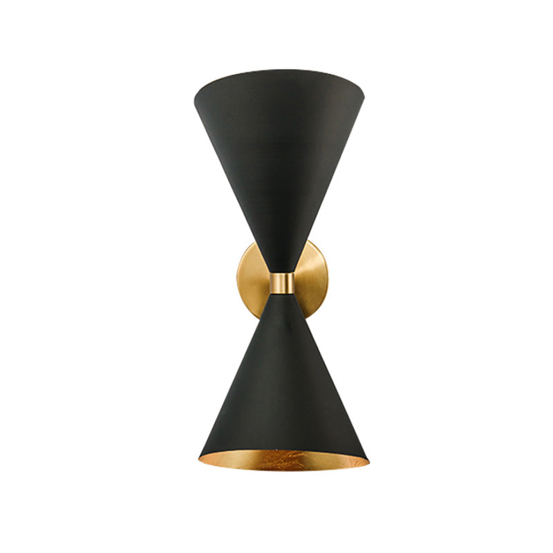 Metal Dual Cone Wall Light Minimalist 2 Bulbs Black Wall Mount Lamp for Living Room Clearhalo 'Cast Iron' 'Glass' 'Industrial' 'Modern wall lights' 'Modern' 'Tiffany' 'Traditional wall lights' 'Wall Lamps & Sconces' 'Wall Lights' Lighting' 339123