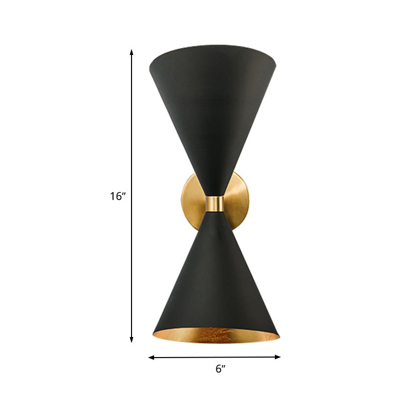 Metal Dual Cone Wall Light Minimalist 2 Bulbs Black Wall Mount Lamp for Living Room Clearhalo 'Cast Iron' 'Glass' 'Industrial' 'Modern wall lights' 'Modern' 'Tiffany' 'Traditional wall lights' 'Wall Lamps & Sconces' 'Wall Lights' Lighting' 339124