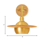 Wood Dome Wall Lighting Fixture Asian Single Head Metal Wall Mount Light for Bedroom Clearhalo 'Wall Lamps & Sconces' 'Wall Lights' Lighting' 339129