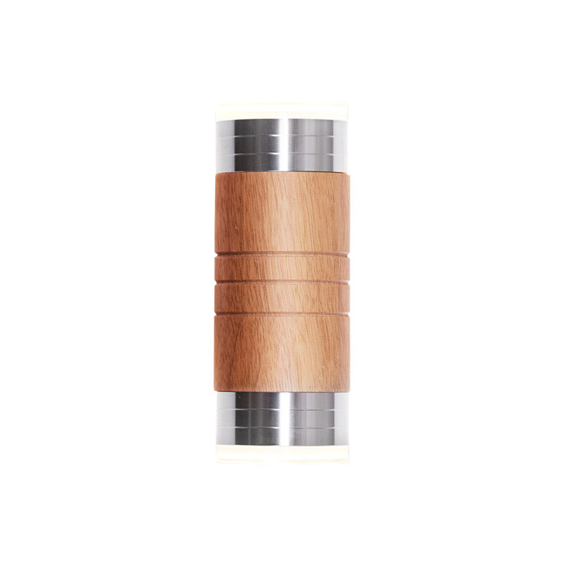 Cylinder Wooden Wall Sconce Light Asian 1 Bulb Chrome LED Wall Lighting for Living Room Clearhalo 'Wall Lamps & Sconces' 'Wall Lights' Lighting' 339138