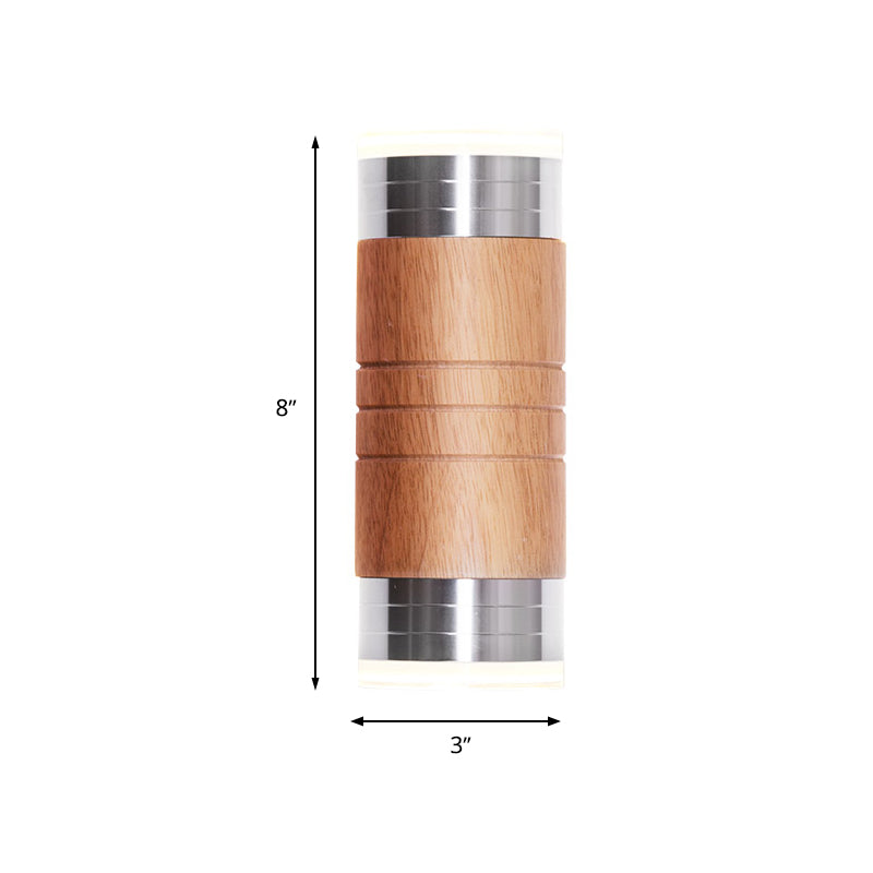 Cylinder Wooden Wall Sconce Light Asian 1 Bulb Chrome LED Wall Lighting for Living Room Clearhalo 'Wall Lamps & Sconces' 'Wall Lights' Lighting' 339139