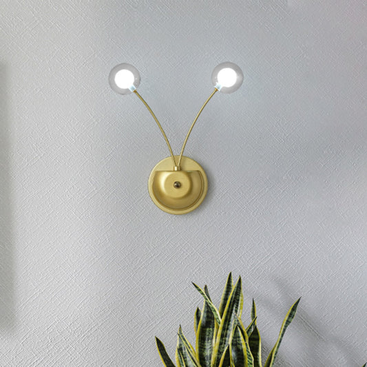 2 Bulbs Bedroom Wall Light Contemporary Gold LED Wall Mounted Lighting with Global Clear Glass Shade Gold Clearhalo 'Cast Iron' 'Glass' 'Industrial' 'Modern wall lights' 'Modern' 'Tiffany' 'Traditional wall lights' 'Wall Lamps & Sconces' 'Wall Lights' Lighting' 339155