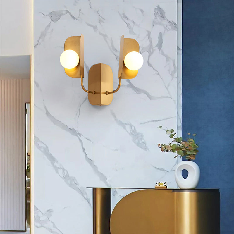 Gold Globe Wall Sconce Light Modern 2 Lights Metal LED Wall Mount Lamp for Living Room Clearhalo 'Cast Iron' 'Glass' 'Industrial' 'Modern wall lights' 'Modern' 'Tiffany' 'Traditional wall lights' 'Wall Lamps & Sconces' 'Wall Lights' Lighting' 339167