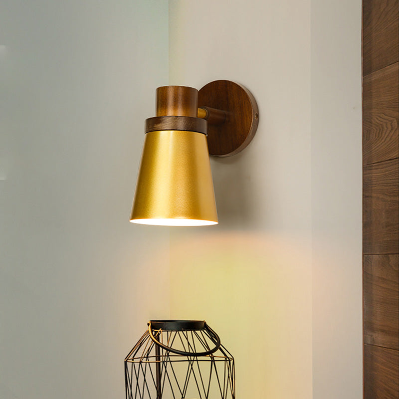 Minimalist Cone Wooden Sconce 1 Head Wall Lighting Fixture in Gold for Living Room Gold Clearhalo 'Wall Lamps & Sconces' 'Wall Lights' Lighting' 339200