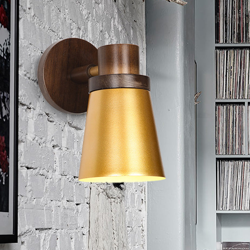 Minimalist Cone Wooden Sconce 1 Head Wall Lighting Fixture in Gold for Living Room Clearhalo 'Wall Lamps & Sconces' 'Wall Lights' Lighting' 339201