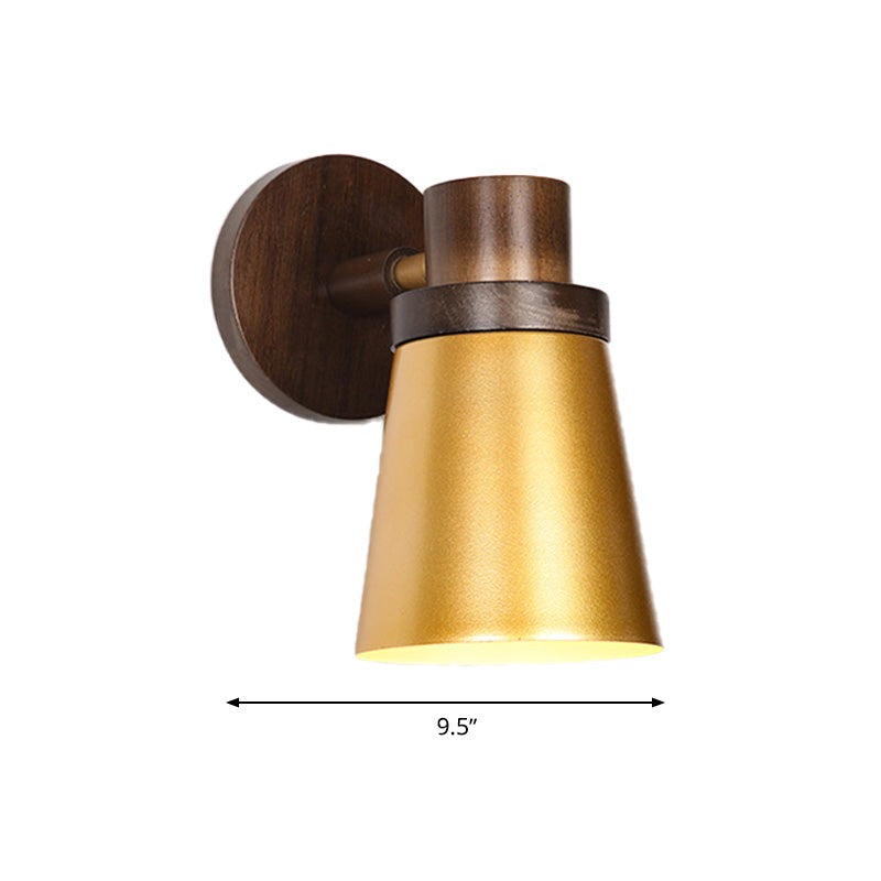 Minimalist Cone Wooden Sconce 1 Head Wall Lighting Fixture in Gold for Living Room Clearhalo 'Wall Lamps & Sconces' 'Wall Lights' Lighting' 339204