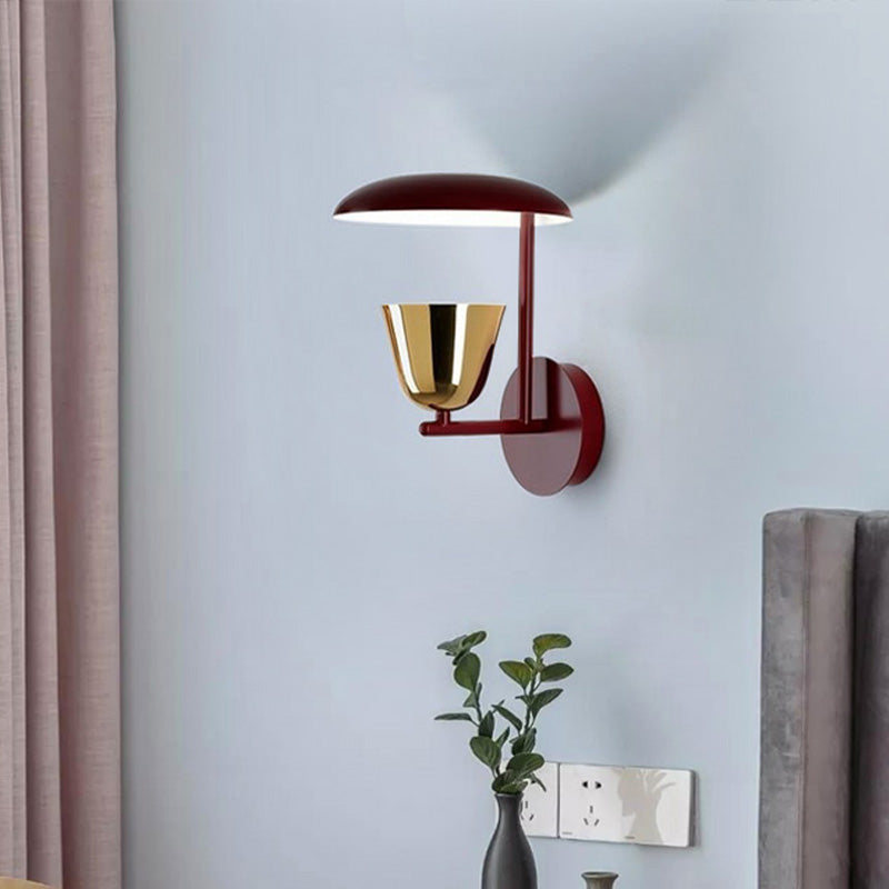 Red Dome Wall Light Fixture Modernism 1 Head Metal Wall Sconce Lighting for Bedroom Clearhalo 'Cast Iron' 'Glass' 'Industrial' 'Modern wall lights' 'Modern' 'Tiffany' 'Traditional wall lights' 'Wall Lamps & Sconces' 'Wall Lights' Lighting' 339222