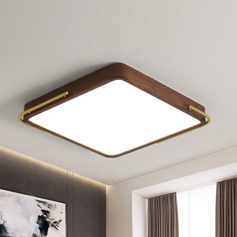 Square Wood Ceiling Flush Light Simplicity LED Brown Finish Flushmount Light, 13"/19" Wide Clearhalo 'Ceiling Lights' 'Close To Ceiling Lights' 'Close to ceiling' 'Flush mount' Lighting' 339240