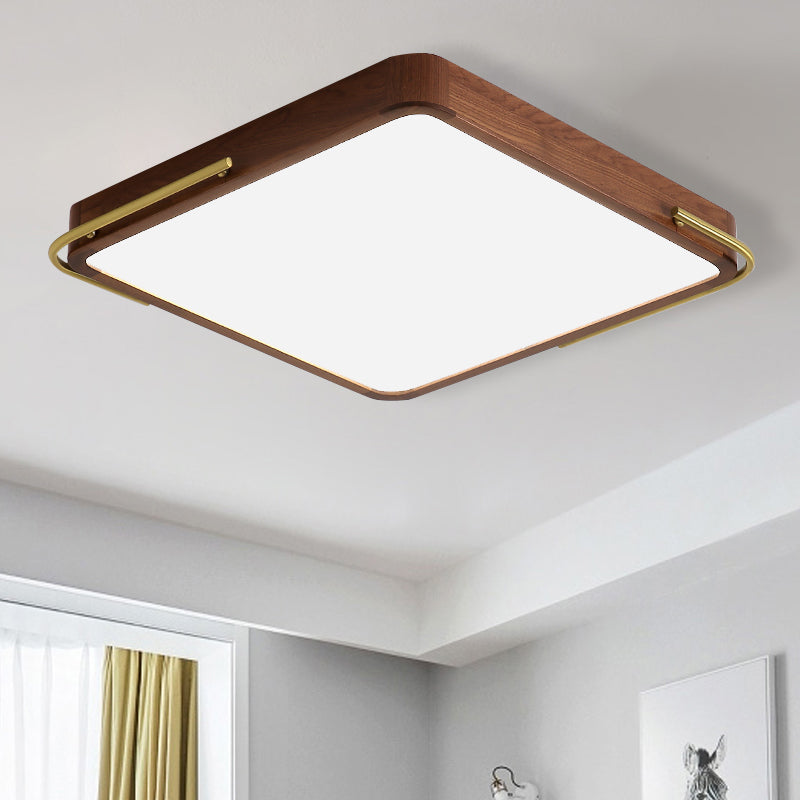 Square Wood Ceiling Flush Light Simplicity LED Brown Finish Flushmount Light, 13"/19" Wide Clearhalo 'Ceiling Lights' 'Close To Ceiling Lights' 'Close to ceiling' 'Flush mount' Lighting' 339241