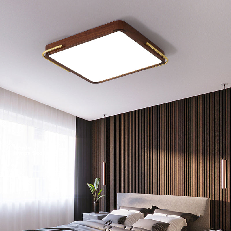 Square Wood Ceiling Flush Light Simplicity LED Brown Finish Flushmount Light, 13"/19" Wide Clearhalo 'Ceiling Lights' 'Close To Ceiling Lights' 'Close to ceiling' 'Flush mount' Lighting' 339242