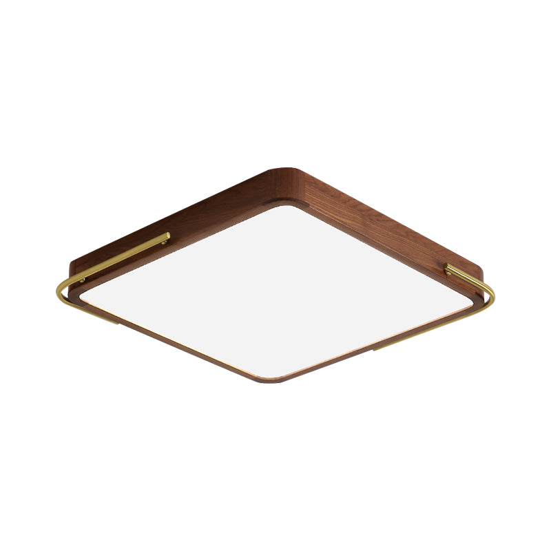 Square Wood Ceiling Flush Light Simplicity LED Brown Finish Flushmount Light, 13"/19" Wide Clearhalo 'Ceiling Lights' 'Close To Ceiling Lights' 'Close to ceiling' 'Flush mount' Lighting' 339243