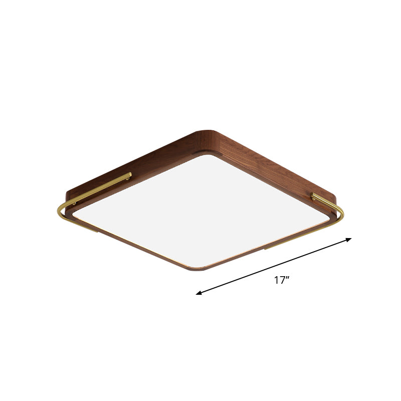 Square Wood Ceiling Flush Light Simplicity LED Brown Finish Flushmount Light, 13"/19" Wide Clearhalo 'Ceiling Lights' 'Close To Ceiling Lights' 'Close to ceiling' 'Flush mount' Lighting' 339244