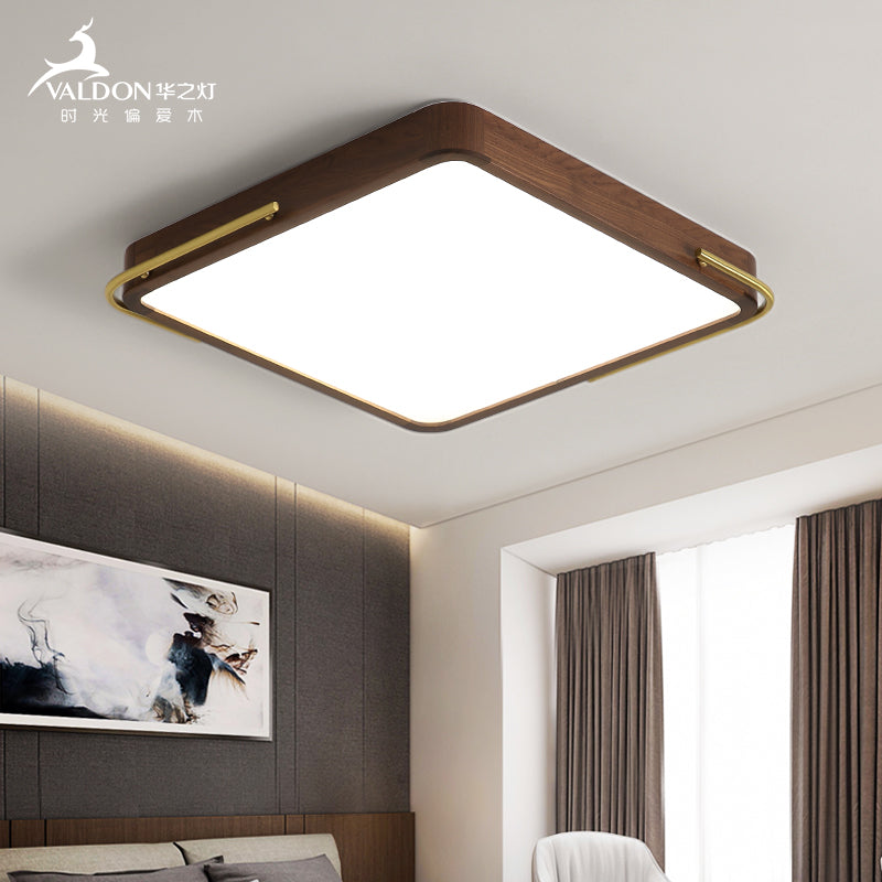 Square Wood Ceiling Flush Light Simplicity LED Brown Finish Flushmount Light, 13"/19" Wide Brown Clearhalo 'Ceiling Lights' 'Close To Ceiling Lights' 'Close to ceiling' 'Flush mount' Lighting' 339247