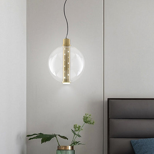Globe Clear Glass Pendant Lighting Minimalist 1 Light Gold LED Hanging Lamp for Bedroom Gold Clearhalo 'Ceiling Lights' 'Glass shade' 'Glass' 'Modern Pendants' 'Modern' 'Pendant Lights' 'Pendants' Lighting' 339253