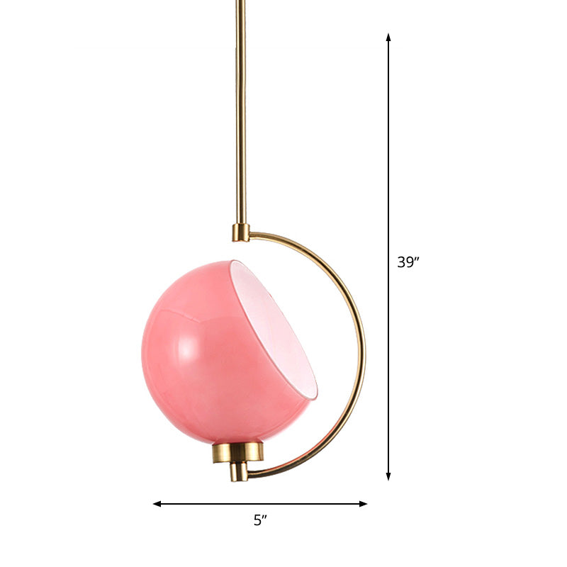 Metal Dome Pendant Light Fixture Modernism 1 Bulb Pink Down Lighting for Bedroom Clearhalo 'Ceiling Lights' 'Modern Pendants' 'Modern' 'Pendant Lights' 'Pendants' Lighting' 339262