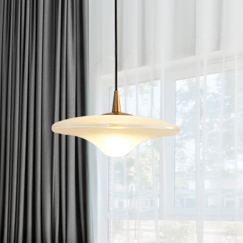 Contemporary Flare Hanging Lamp White Glass 1 Bulb Restaurant Down Lighting Pendant Clearhalo 'Ceiling Lights' 'Glass shade' 'Glass' 'Modern Pendants' 'Modern' 'Pendant Lights' 'Pendants' Lighting' 339269