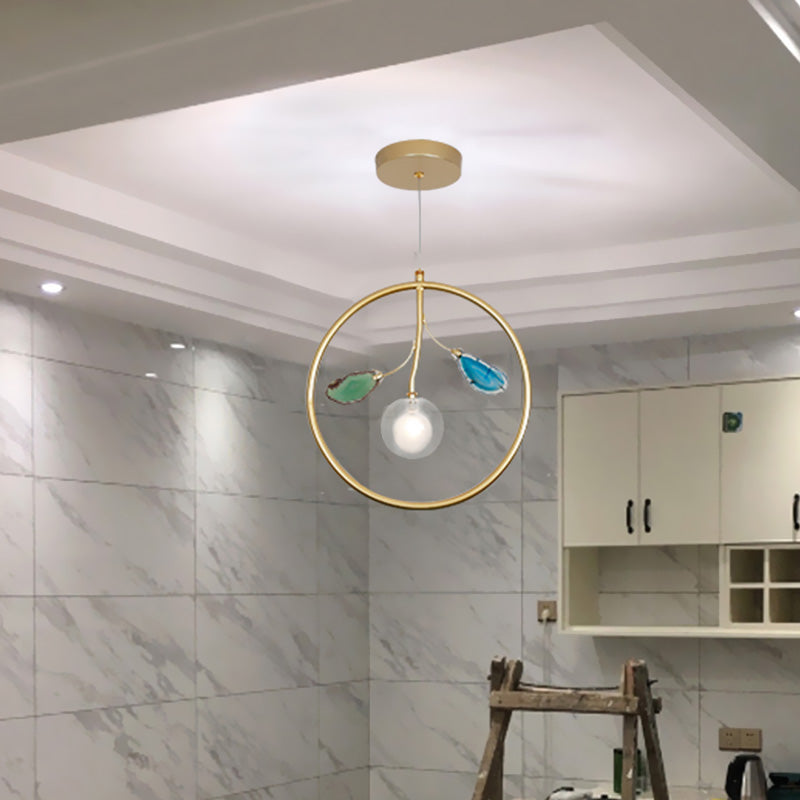 Cage Pendant Ceiling Light Modernist Metal 1 Bulb LED Gold Suspended Lighting for Foyer Gold Clearhalo 'Ceiling Lights' 'Modern Pendants' 'Modern' 'Pendant Lights' 'Pendants' Lighting' 339273