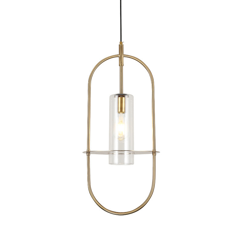 Modernism Cylinder Hanging Light Fixture Metal 1 Light Living Room Ceiling Pendant in Gold Clearhalo 'Ceiling Lights' 'Modern Pendants' 'Modern' 'Pendant Lights' 'Pendants' Lighting' 339317