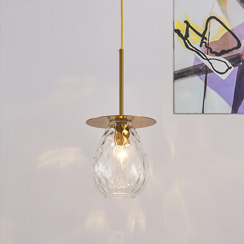 Dimple Glass Teardrop Down Lighting Minimalism 1 Light Gold Suspension Lamp for Restaurant Gold Clearhalo 'Ceiling Lights' 'Glass shade' 'Glass' 'Modern Pendants' 'Modern' 'Pendant Lights' 'Pendants' Lighting' 339329