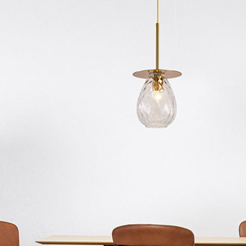 Dimple Glass Teardrop Down Lighting Minimalism 1 Light Gold Suspension Lamp for Restaurant Clearhalo 'Ceiling Lights' 'Glass shade' 'Glass' 'Modern Pendants' 'Modern' 'Pendant Lights' 'Pendants' Lighting' 339331