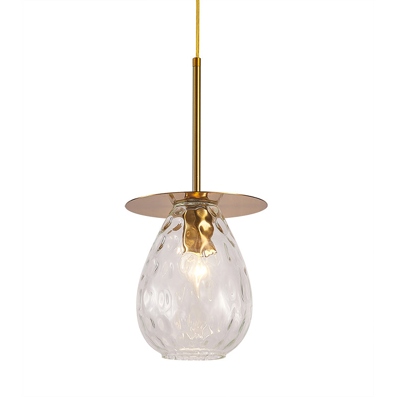 Dimple Glass Teardrop Down Lighting Minimalism 1 Light Gold Suspension Lamp for Restaurant Clearhalo 'Ceiling Lights' 'Glass shade' 'Glass' 'Modern Pendants' 'Modern' 'Pendant Lights' 'Pendants' Lighting' 339332