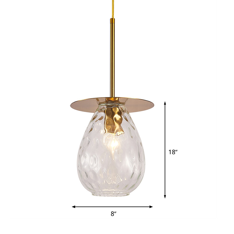 Dimple Glass Teardrop Down Lighting Minimalism 1 Light Gold Suspension Lamp for Restaurant Clearhalo 'Ceiling Lights' 'Glass shade' 'Glass' 'Modern Pendants' 'Modern' 'Pendant Lights' 'Pendants' Lighting' 339333