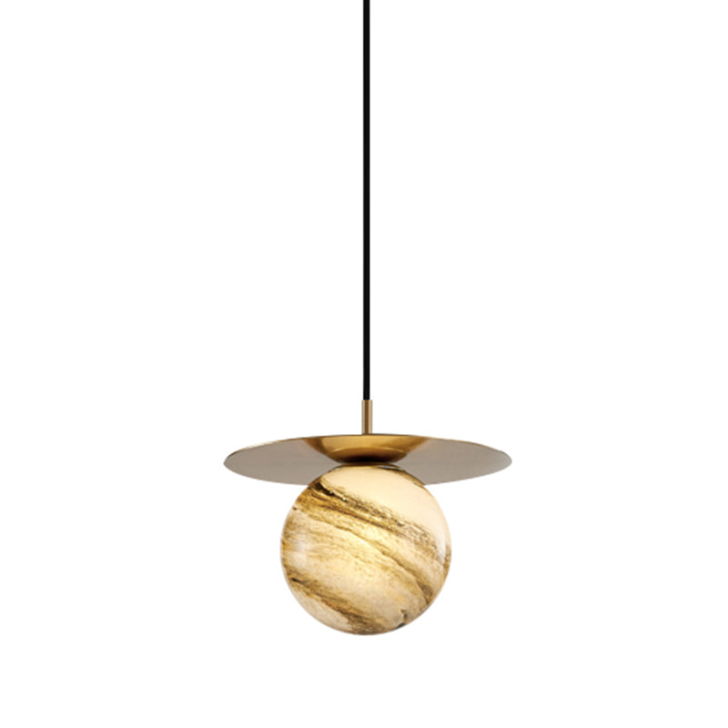 Contemporary Sphere Suspension Pendant Frosted Glass 1 Bulb LED Kitchen Ceiling Light in Gold Clearhalo 'Ceiling Lights' 'Glass shade' 'Glass' 'Modern Pendants' 'Modern' 'Pendant Lights' 'Pendants' Lighting' 339337