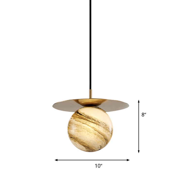 Contemporary Sphere Suspension Pendant Frosted Glass 1 Bulb LED Kitchen Ceiling Light in Gold Clearhalo 'Ceiling Lights' 'Glass shade' 'Glass' 'Modern Pendants' 'Modern' 'Pendant Lights' 'Pendants' Lighting' 339338