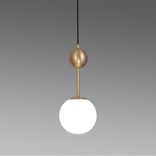 1 Head Bedroom Suspension Light Simple Brass Hanging Pendant with Spherical Milk Glass Shade Brass Clearhalo 'Ceiling Lights' 'Glass shade' 'Glass' 'Modern Pendants' 'Modern' 'Pendant Lights' 'Pendants' Lighting' 339339