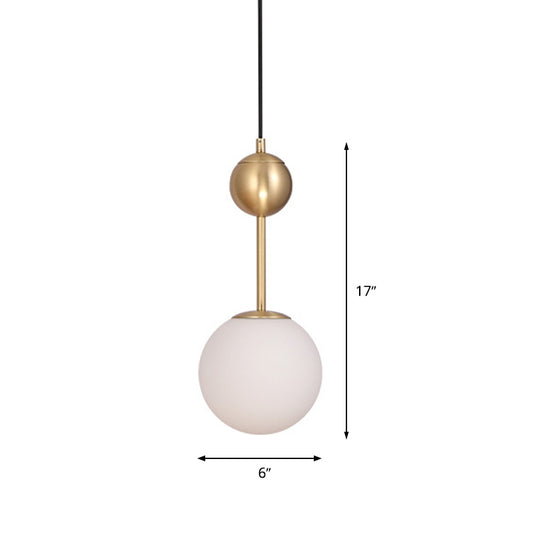 1 Head Bedroom Suspension Light Simple Brass Hanging Pendant with Spherical Milk Glass Shade Clearhalo 'Ceiling Lights' 'Glass shade' 'Glass' 'Modern Pendants' 'Modern' 'Pendant Lights' 'Pendants' Lighting' 339343