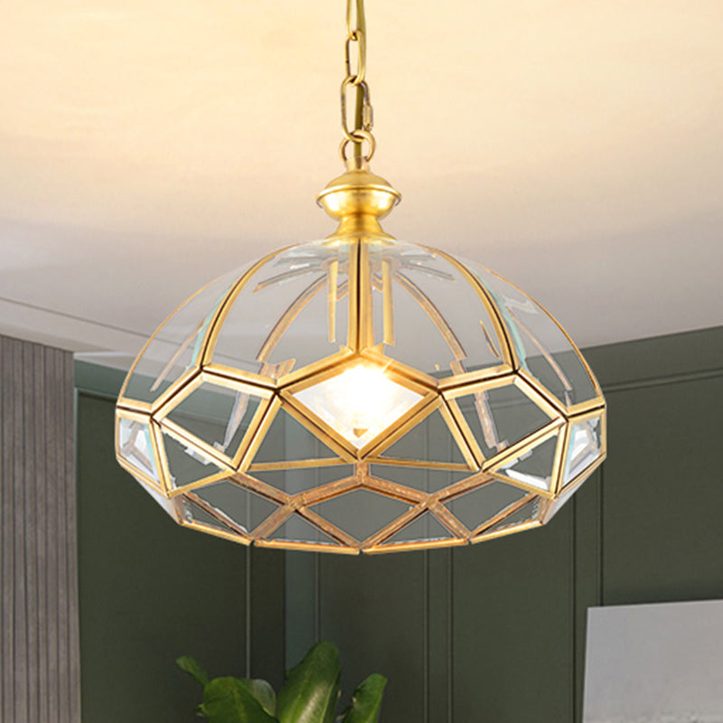 Gold Multifaceted Drop Lamp Modern 1 Light Clear Glass Ceiling Pendant for Dining Room Clearhalo 'Ceiling Lights' 'Chandeliers' 'Glass shade' 'Glass' 'Modern Pendants' 'Modern' 'Pendant Lights' 'Pendants' Lighting' 339353