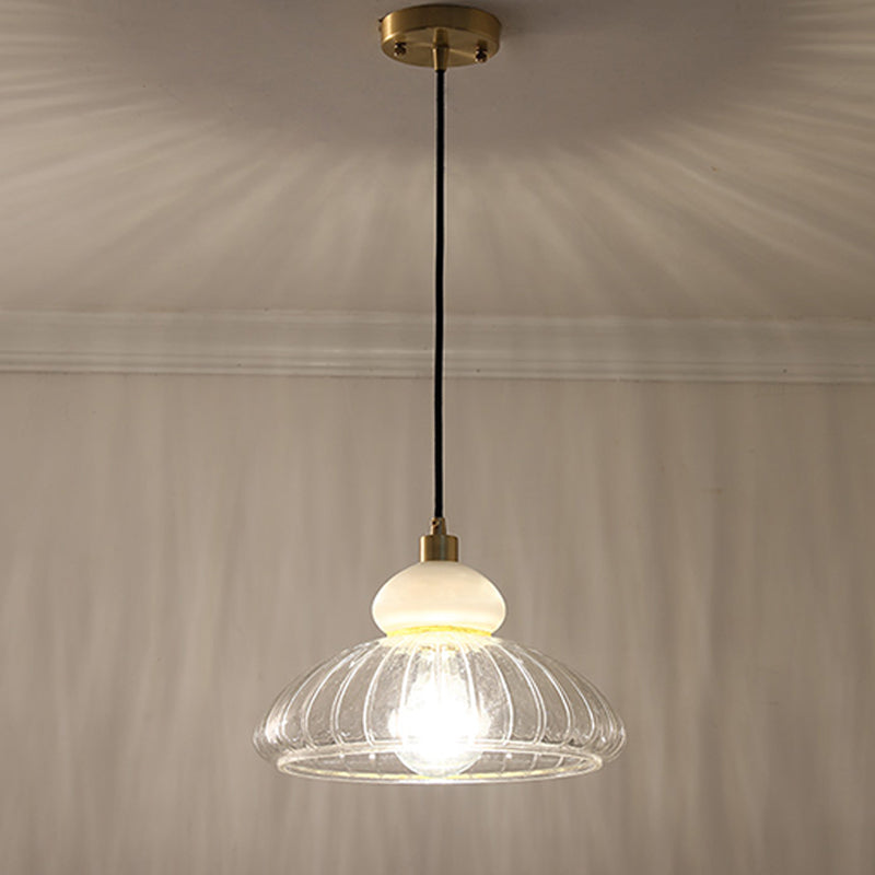 Modernism 1 Bulb Ceiling Pendant White Dome Hanging Light Kit with Clear Glass Shade White Clearhalo 'Ceiling Lights' 'Chandeliers' 'Glass shade' 'Glass' 'Modern Pendants' 'Modern' 'Pendant Lights' 'Pendants' Lighting' 339357